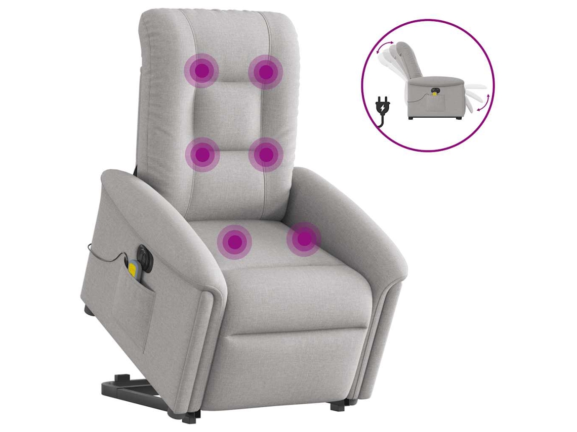 Vidaxl Poltrona Elétrica Elevatória Massagens Tecido Cinzento-nublado