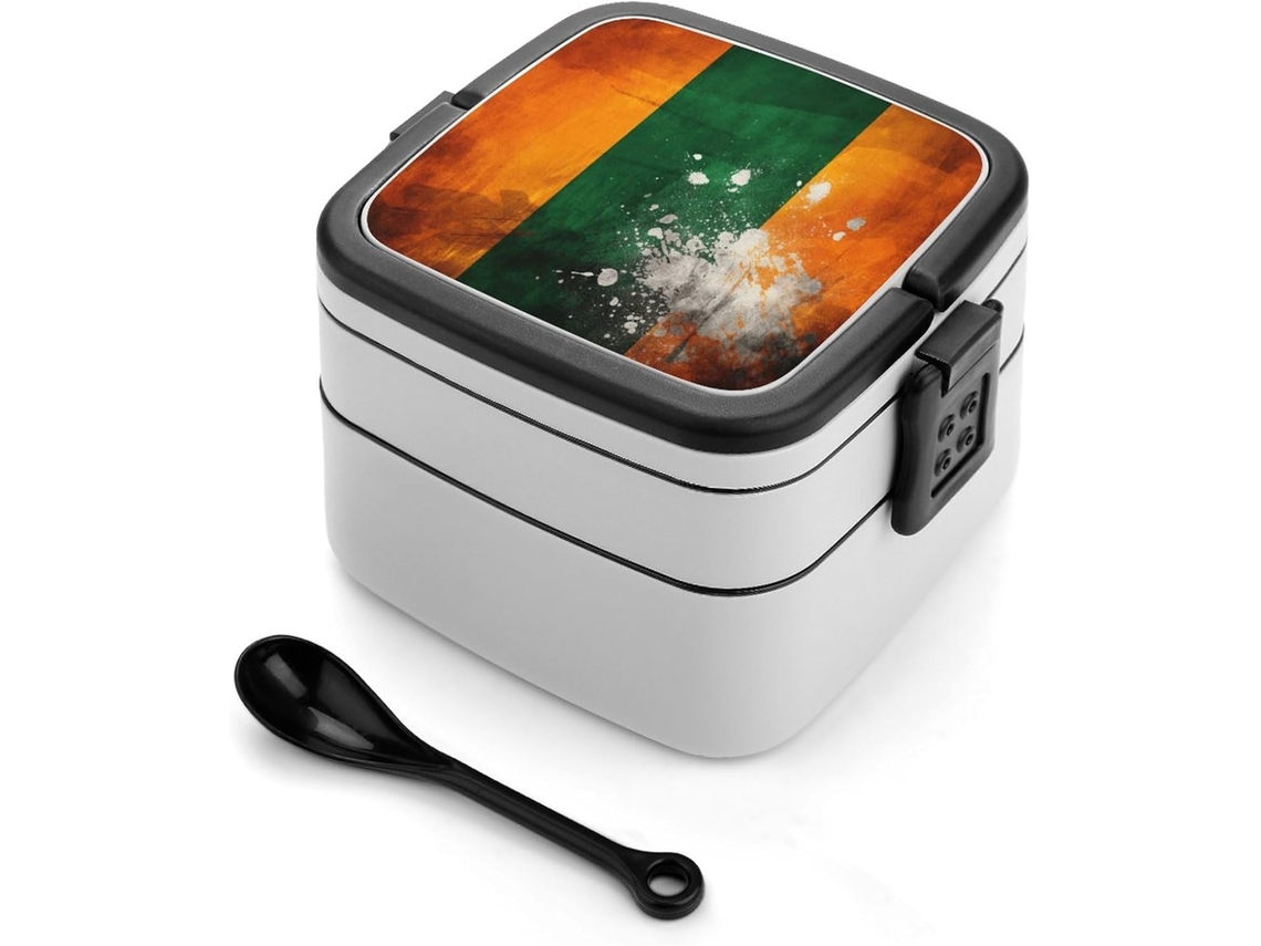 Lancheira Para Adultos Com Colher, Design Laranja E Verde, Recipiente Fofo De Dois Compartimentos Para Lanches