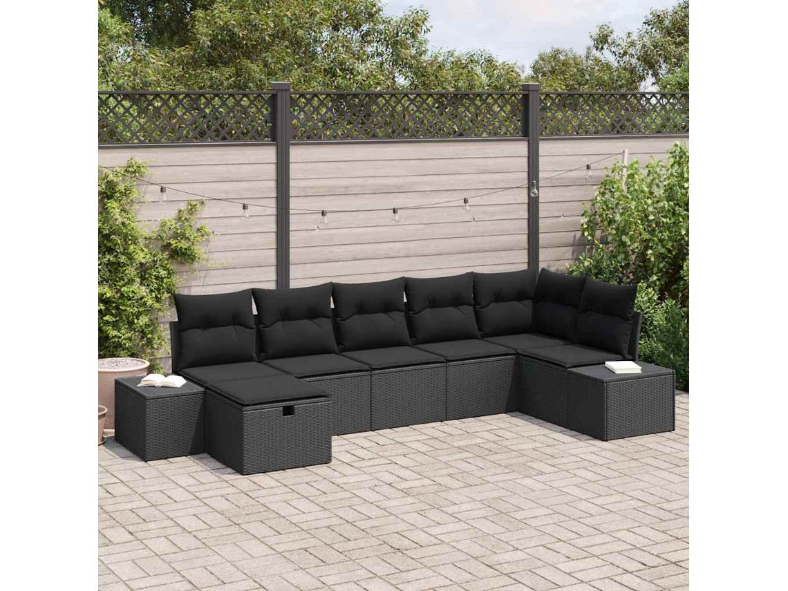 Vidaxl Conjunto De Sofás Com Almofada 7 Pcs Vime Pe