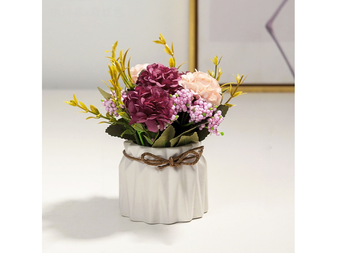 Flor Artificial Em Vasio Hortensia Branca Decoracao Mesa Jantar