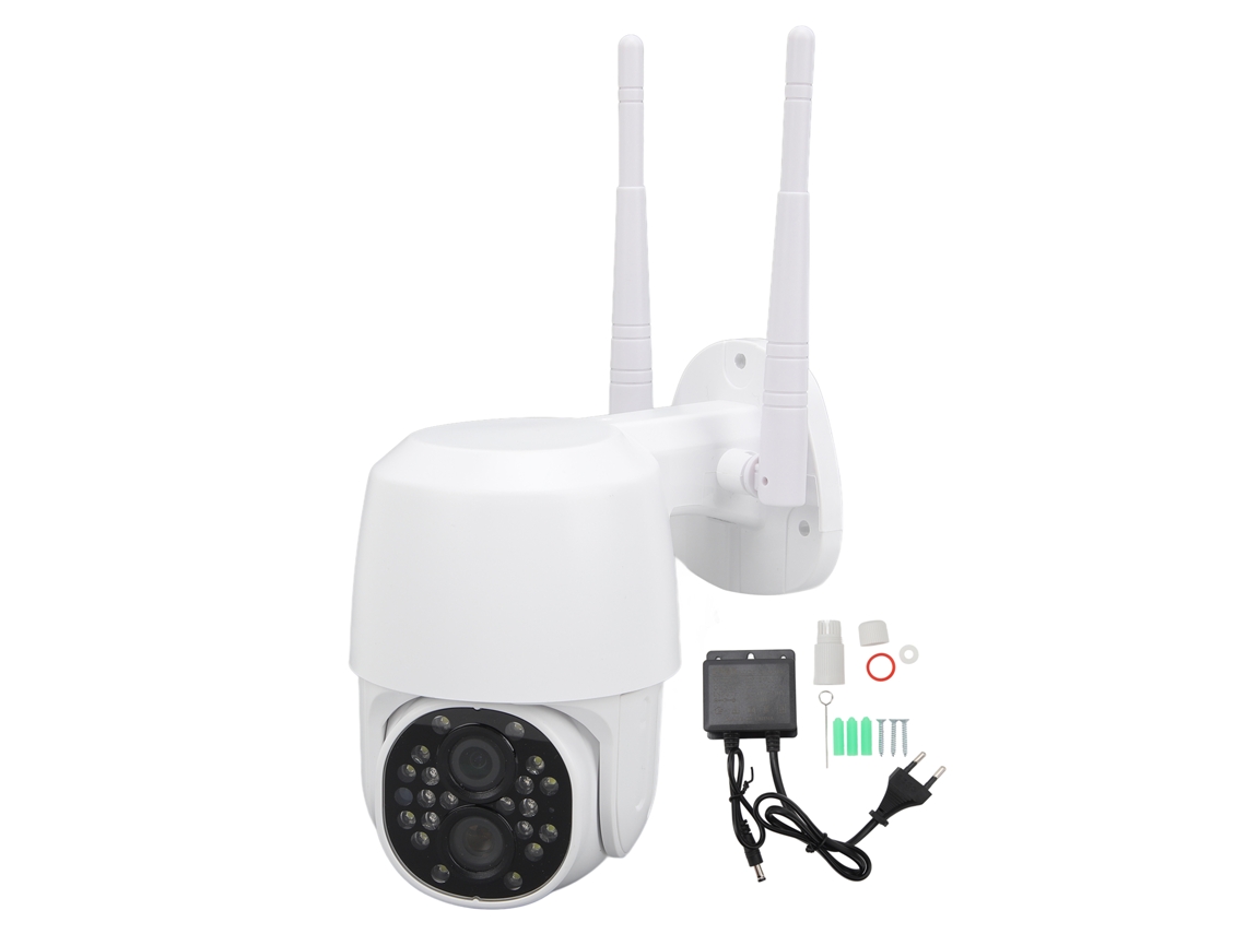 Câmara De Segurança Com Duas Lentes Wifi Com Visão Noturna Em Cor, Rastreamento Automático E Zoom 15x, Plugue Eu 110‑240v