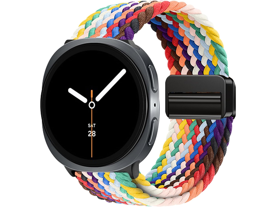 Pulseira Desportiva Elástica Em Nylon Entrançado Para Samsung Galaxy Watch 9 40mm 44mm, Com Fecho Magnético. Arco-íris Hexinyigjly