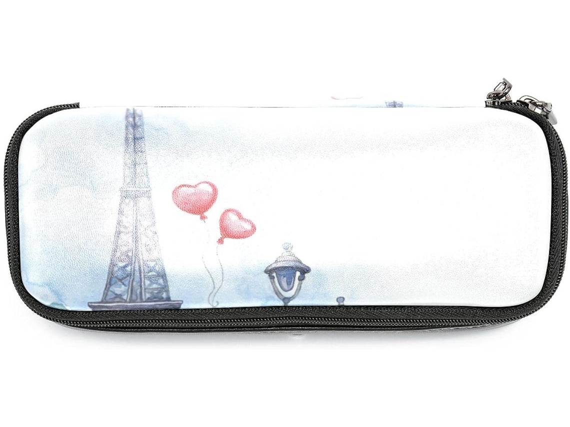 Estojo grande para lápis com estampa da Torre Eiffel, ideal para aquarelas, marcadores e uso escolar, não para mesa.