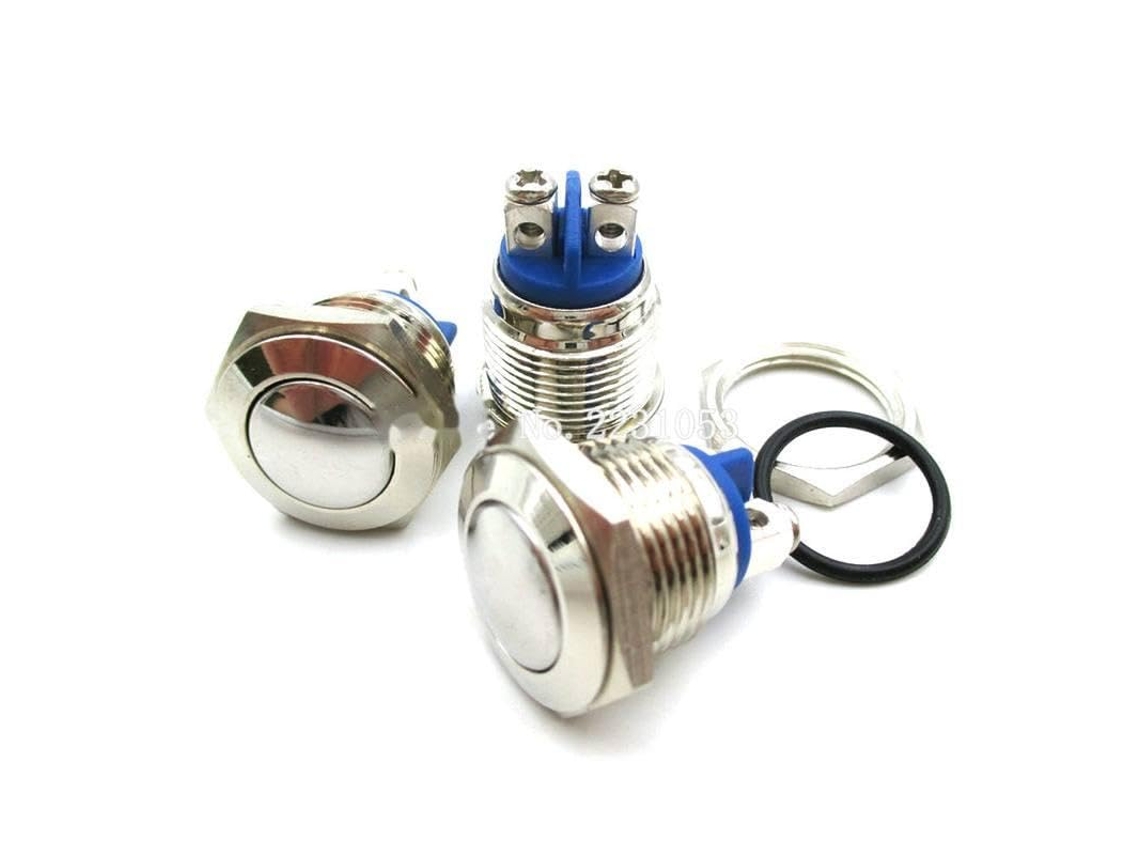 2 Botões De Pressão Momentâneos Aço Inoxidável 16mm, Interruptor De Botão Pressão Esférico Metal, Interruptor De