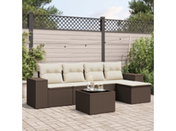 Vidaxl 6 Pcs Conjunto De Sofás Jardim C/ Almofadões Vime Pe Castanho