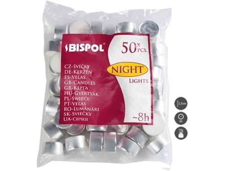 Velas BISPOL T'Light 8 horas (50 uni.)