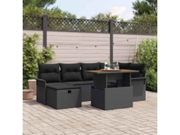 Vidaxl Conjunto De Sofá De Jardim 7 Unid. Preto Vime Pe