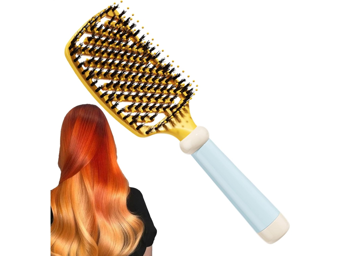 Escova De Cabelo Com Cerdas Javali, Massageia, Alisa, Desembaraça E Modela Os Fios Cabo De Madeira Resistente Com Cerdas