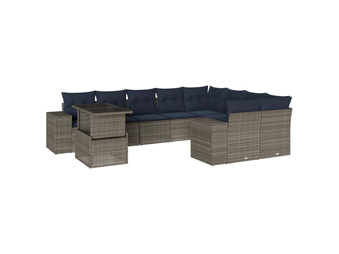 Conjunto de Sofá de Jardim, 10 Peças, Almofadas, Rattan Cinza MAISON EXCLUSIVE