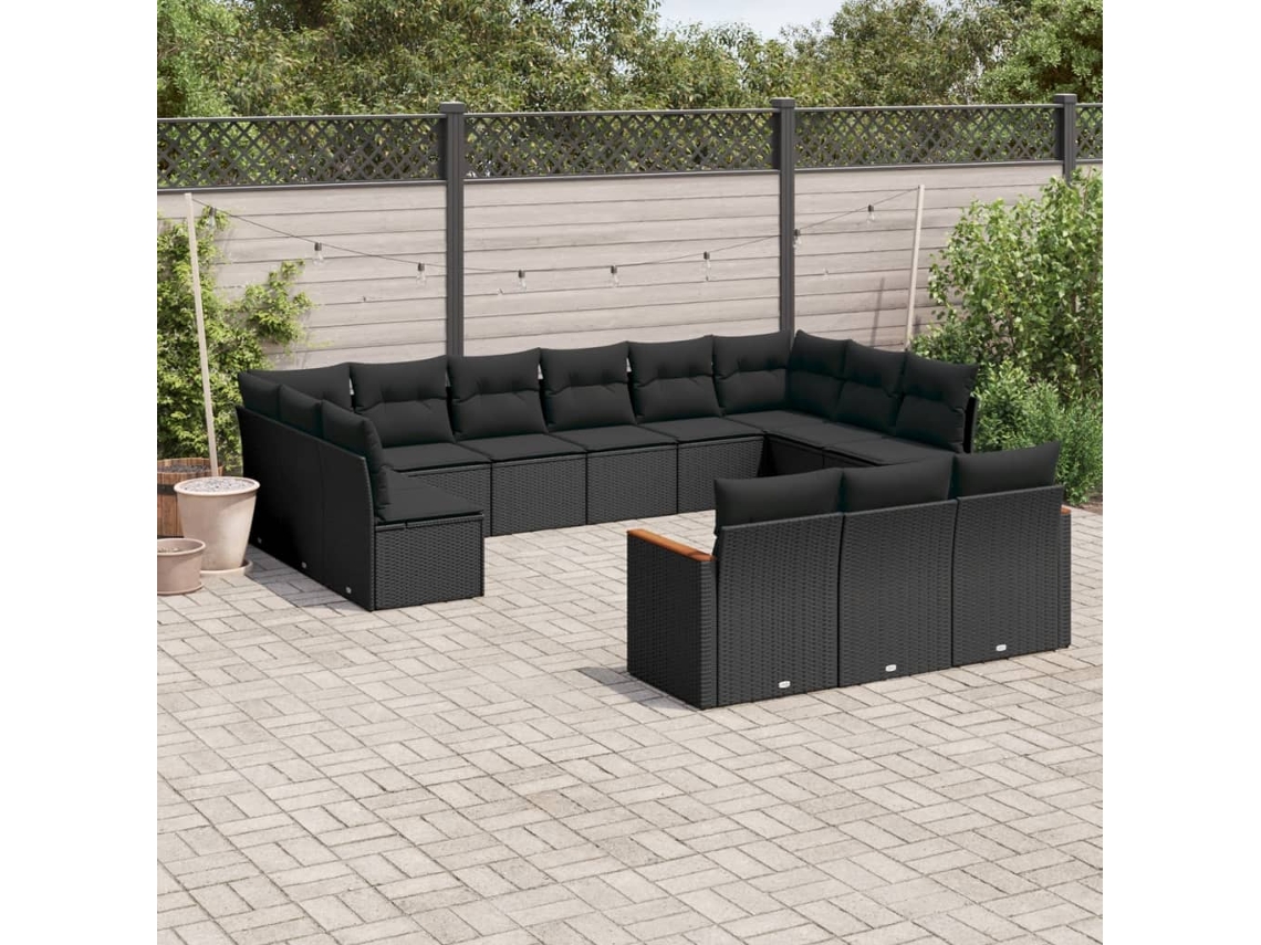 13 Pcs Conjunto De Sofás De Jardim Com Almofadões Vime Pe Preto Dkd Home Decor