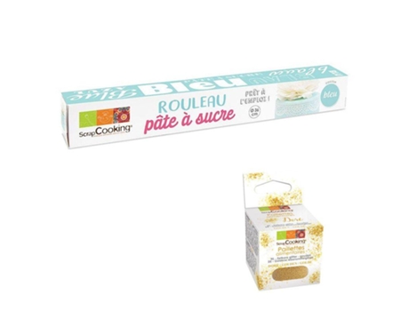 Rolo de Pasta de Açúcar Ø 36 Cm Azul + Purpurina Dourada Scrapcooking