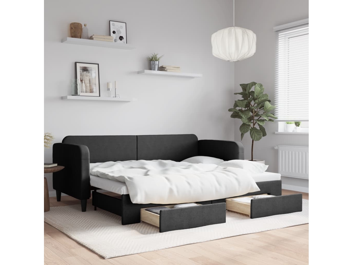 Vidaxl Sofá-cama Com Gavetão E Gavetas 80x200 Cm Tecido Preto
