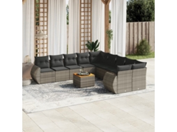 Vidaxl 11 Pcs Conjunto Sofás De Jardim C/ Almofadões Vime Pe Cinzento