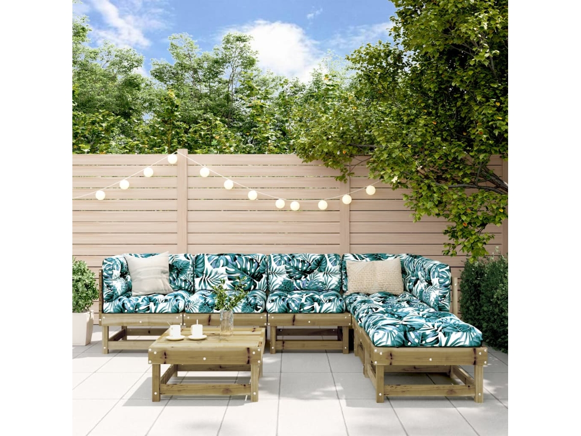 Vidaxl 7 Pcs Conjunto Lounge De Jardim Madeira De Pinho Impregnada