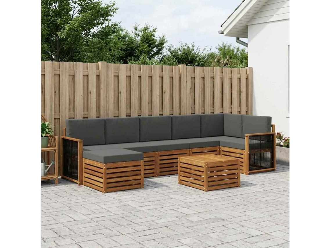 Vidaxl Conjunto De Sofás Para Exterior 7 Unid. Natural E Antracite