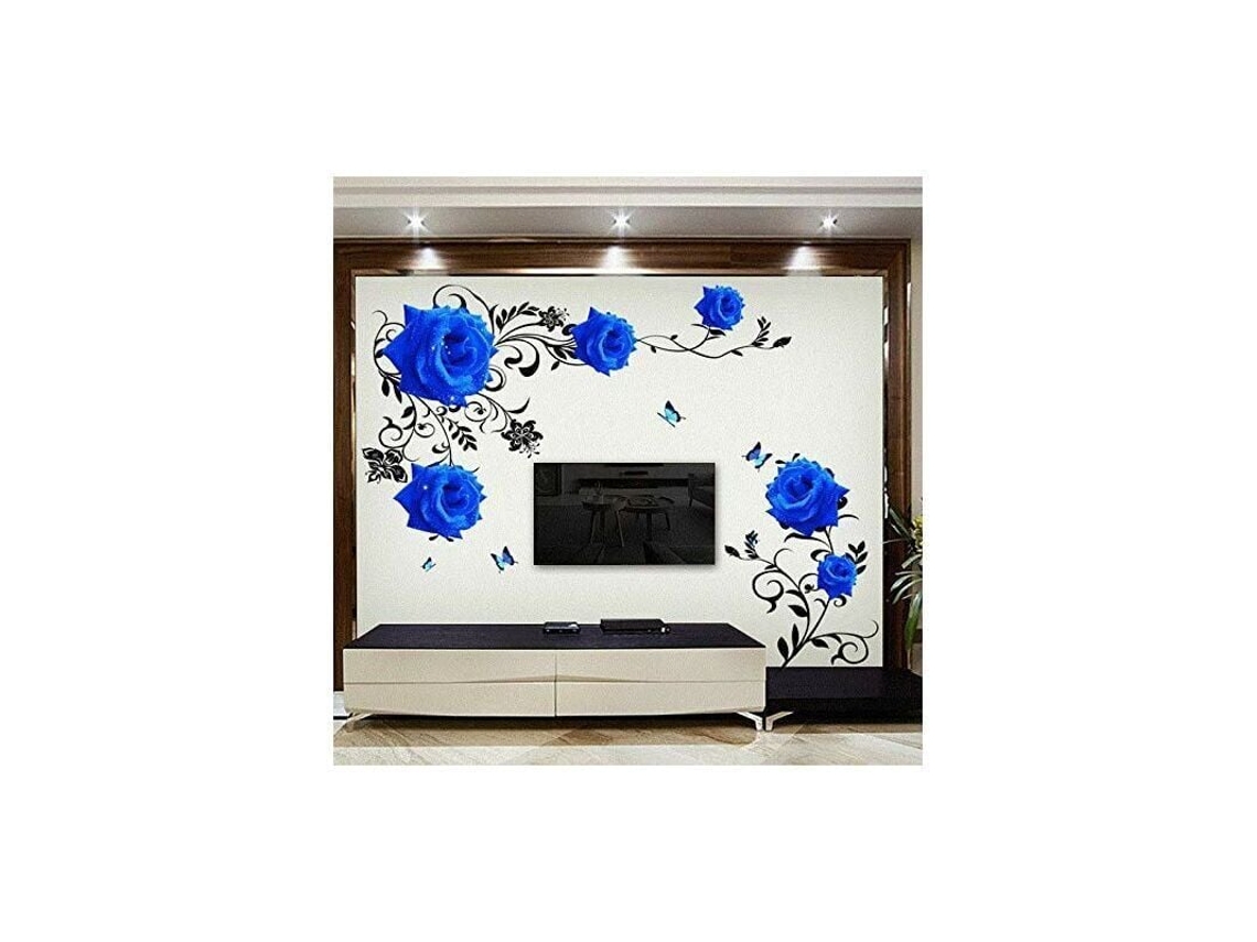 Adesivo De Parede Genérico Grande Com Rosas Azuis Para Sofá/tv, Decoração Para Casa, Quarto, Sala De Estar, Mural, Pôster, 60×90 Cm Slowmoose