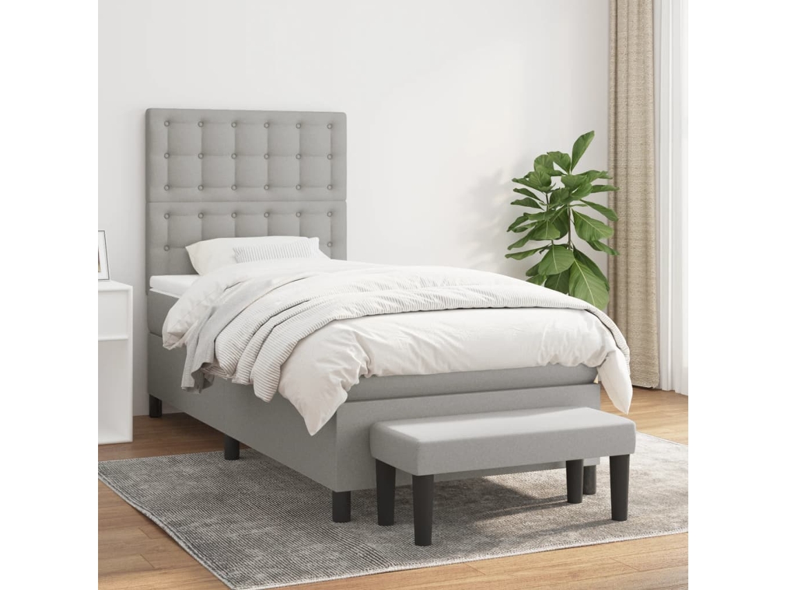 Vidaxl Cama Com Molas/colchão 90x190 Cm Tecido Cinzento-claro