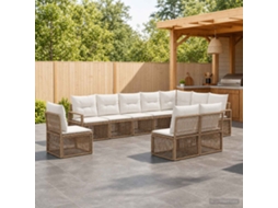 Vidaxl Conjunto De Sofá De Jardim 10 Unid. Bege Vime Pe
