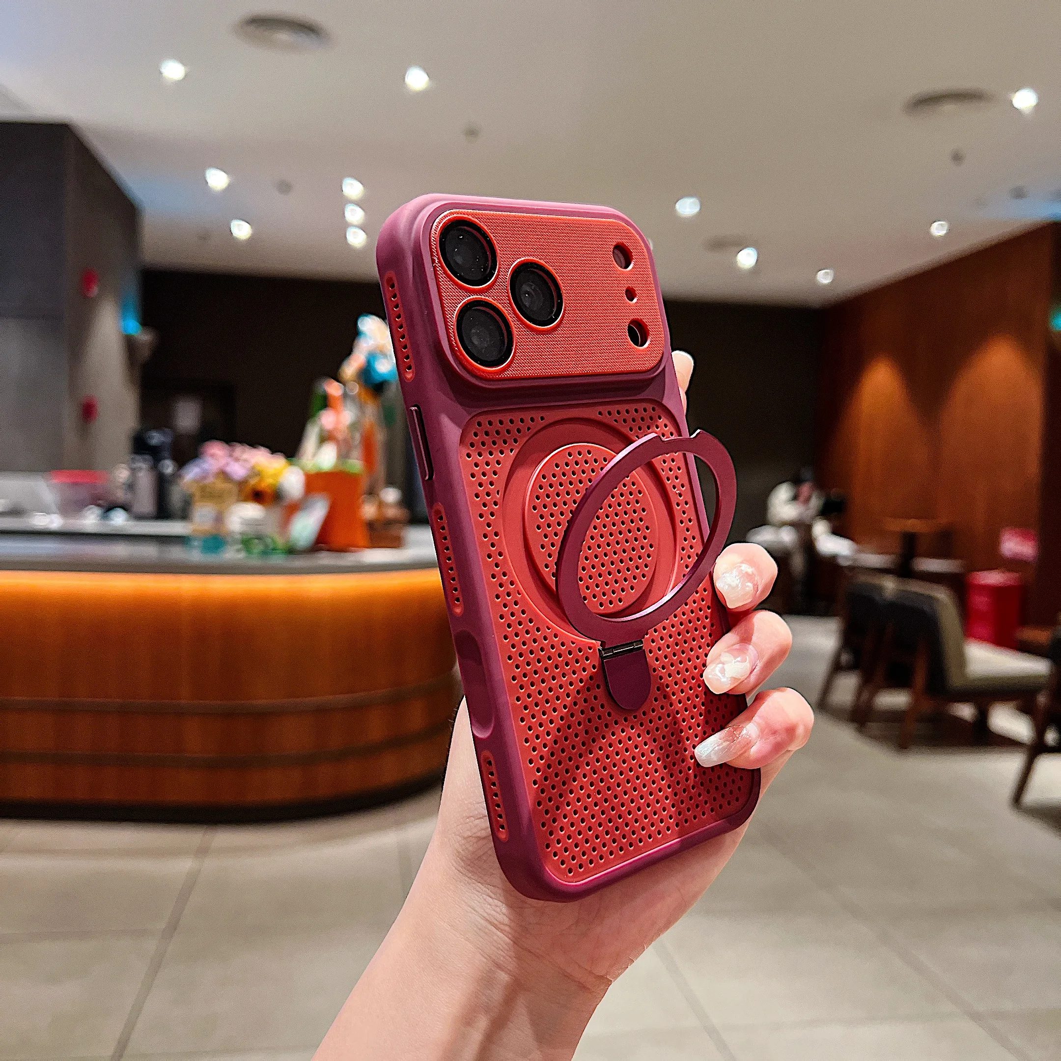 Capa Protetora De Malha Para Dissipação De Calor (iphone 16 Pro), Com Suporte, Resistente E Durável.