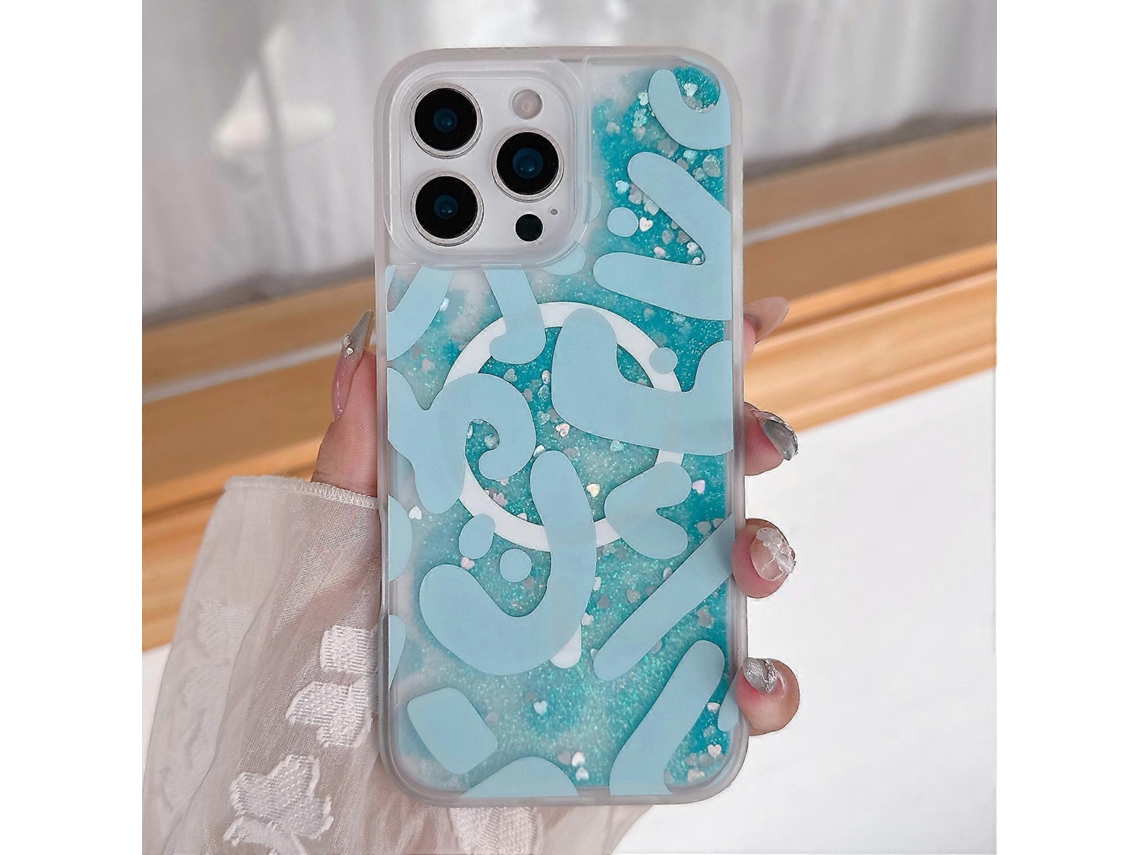 Capa Magnética Tkdaddy Para Iphone 16 Pro Com Padrão De Pele De Areia Movediça E Toque Em Tpu, Capa Traseira Para Pc, Leopardo, Azul