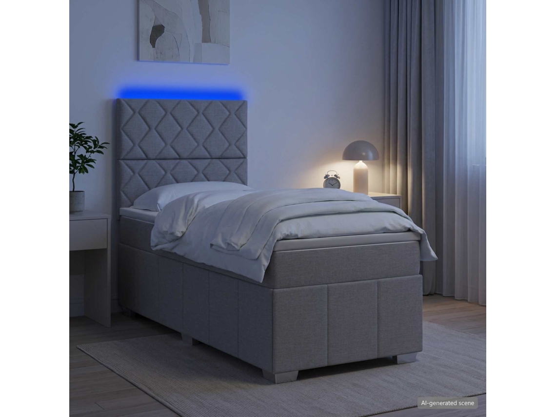 Vidaxl Cama Box Com Led E Colchão Cinzento-claro 100 X 200 Cm Tecido