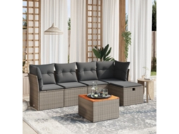 Vidaxl 6 Pcs Conjunto Sofás De Jardim Com Almofadões Vime Cinzento