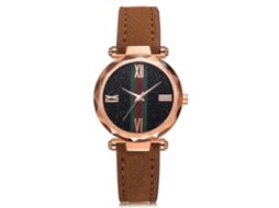 Relógio de Pulso Feminino Simples Casual de Quartzo com Pulseira de Couro Pu Marrom