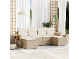 Vidaxl 6 Pcs Conjunto De Sofás P/ Jardim Com Almofadões Vime Pe Bege
