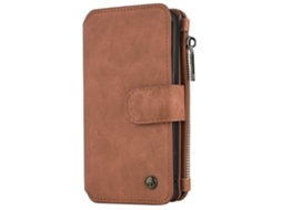 Capa para Celular Samsung Galaxy S7 Estilo Carteira Case de Couro de Duas Camadas Marrom Protetor EOOCOO (ranura para Cartão com Zíper)