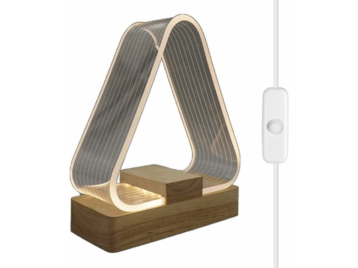 Candeeiro De Mesa Triangular Nórdico Em Acrílico Com Luz Quente