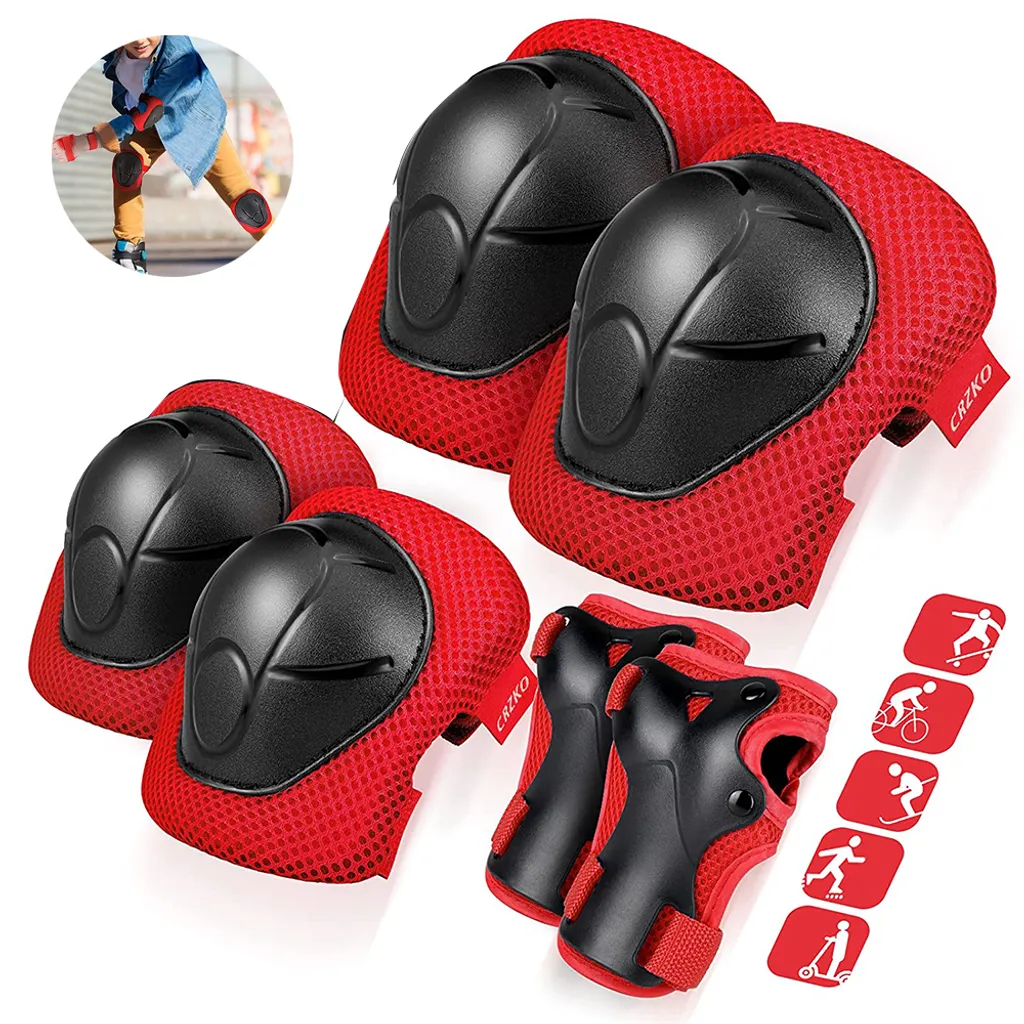 Conjunto de proteção infantil 3 em 1 com Joelheiras, cotoveleiras e protetores de pulso para skates e patins em linha, vermelho AQUAFORGE