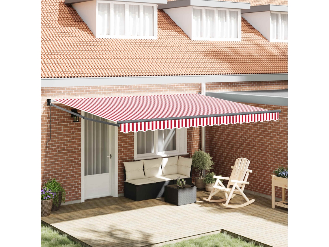 Vidaxl Toldo Retrátil Vermelho E Branco 450 X 300 X 165 Cm