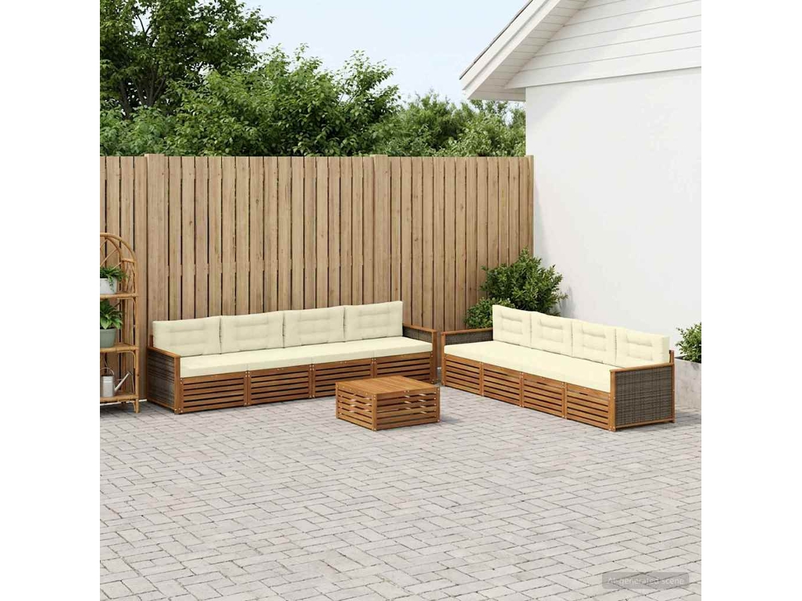 Vidaxl Conjunto De Sofás Para Exterior 9 Unid. Natural E Creme