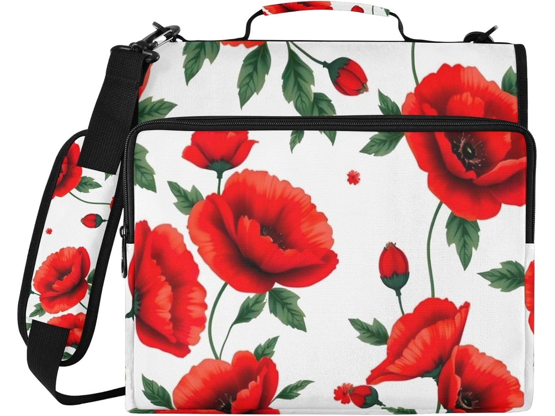 Bolsa Organizadora Com Zíper, Compartimento Laptop E Porta Arquivos De 3 Argolas Da Red Poppies Trabalhos Escolares