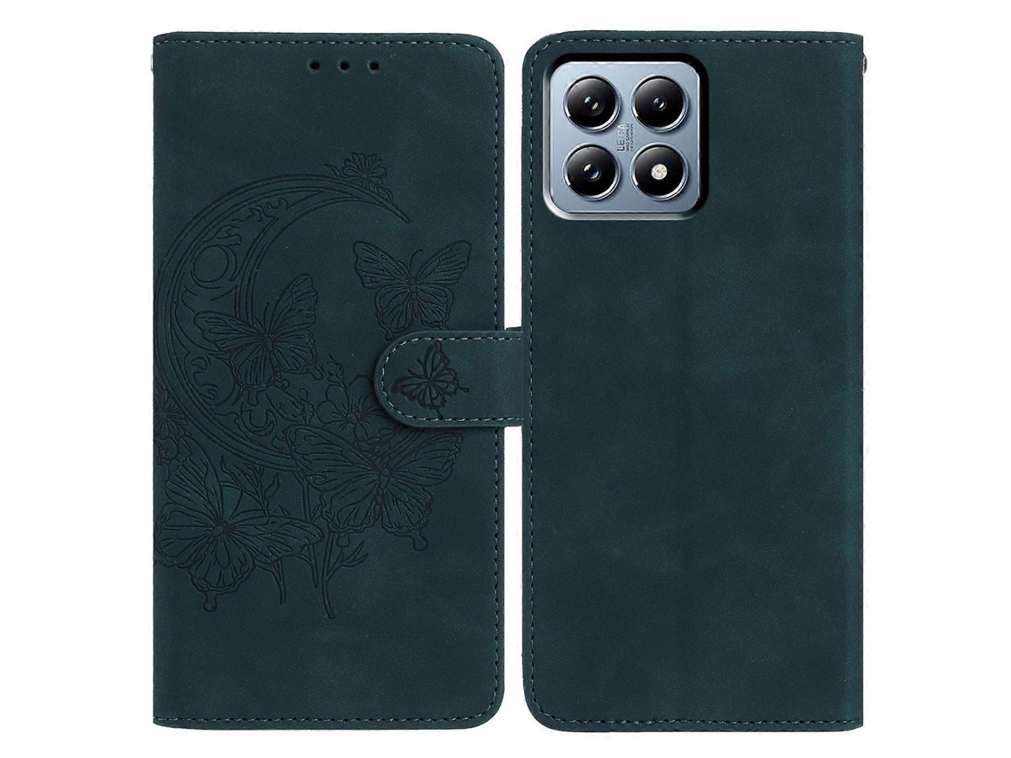 Capa Tkdaddy Para Xiaomi 15t Pro Com Estampa De Borboleta E Flor Em Couro Sintético, Tipo Carteira, Verde