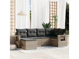 Vidaxl 6 Pcs Conj. Sofás Jardim Com Almofadões Vime Pe Cinzento-claro