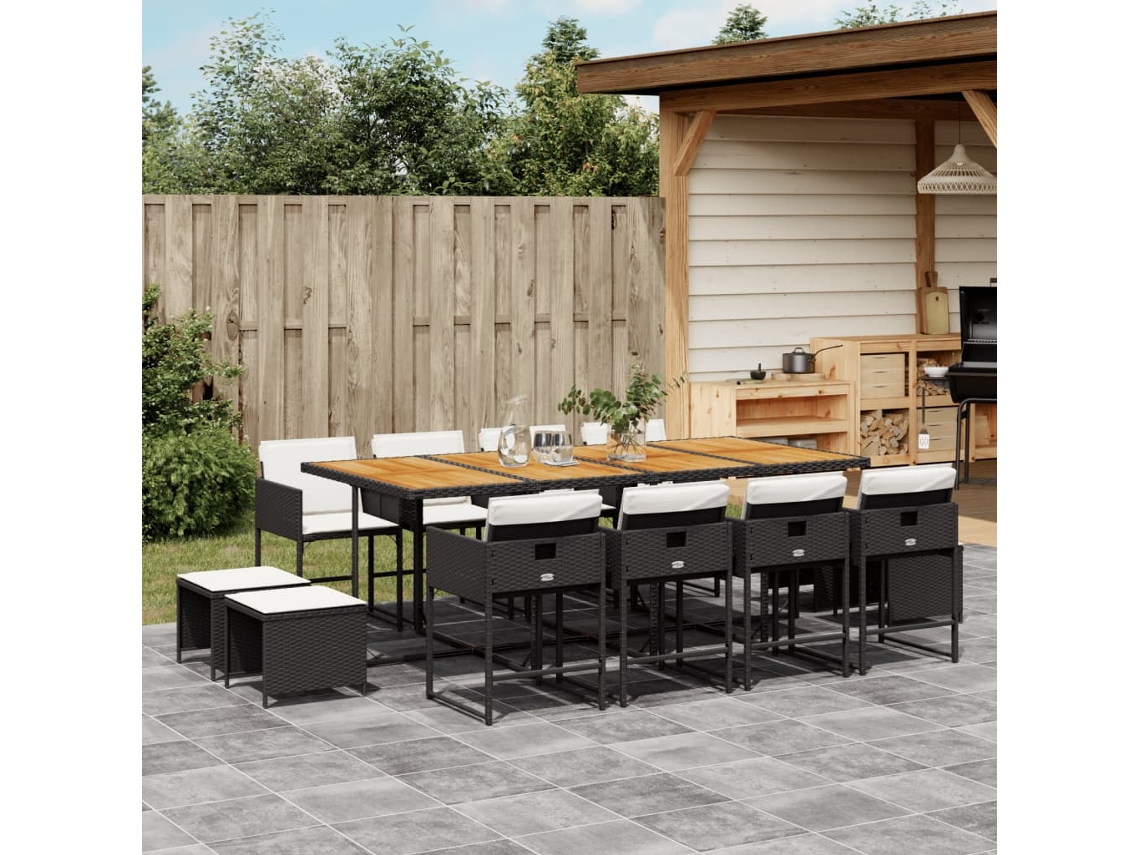 13 Pcs Conjunto De Jantar P/jardim Com Almofadões Vime Pe Preto Dkd Home Decor