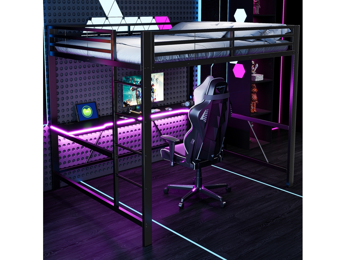 Cama Alta Gamer 160x200 Com Led Usb E Estação Carregamento