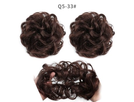 Aplique De Cabelo Coque Desarrumado Ondulado Em Fibra De Alta Temperatura - Castanho Escuro