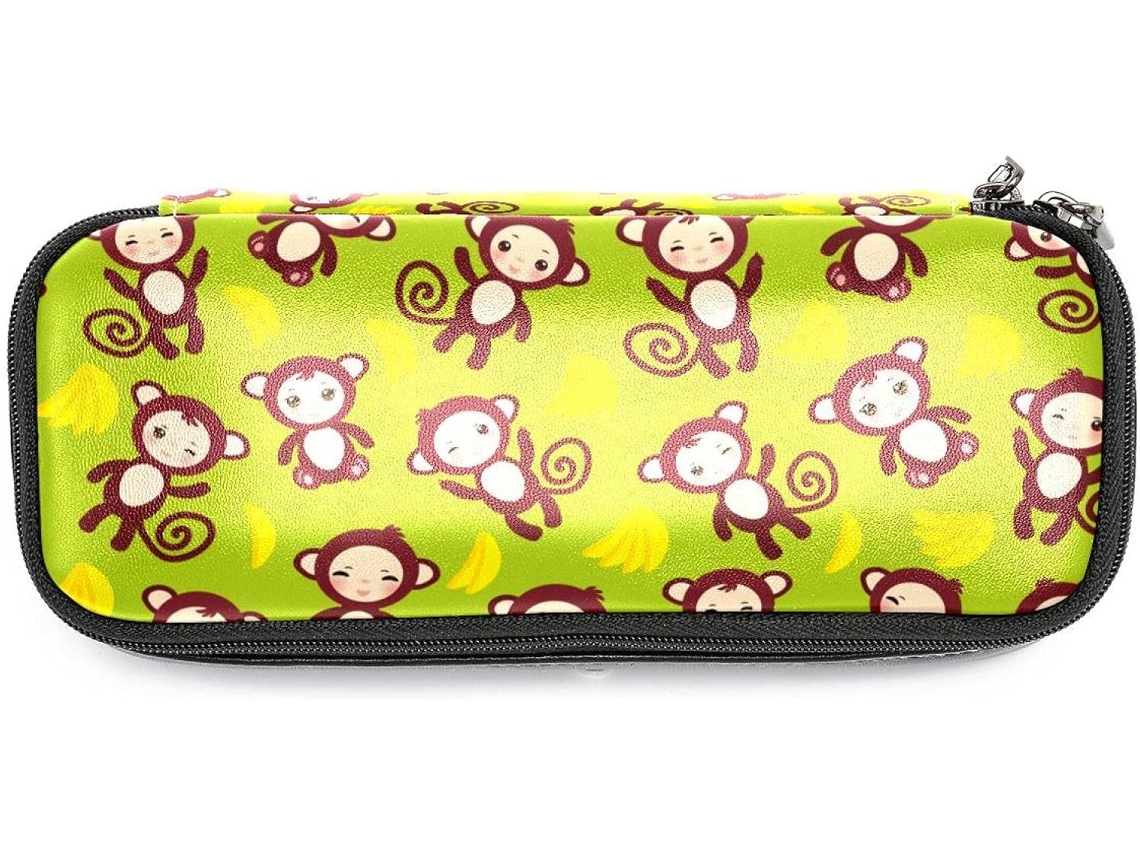 Estojo De Lápis Em Formato Banana, Com Estampa De Macaco Marrom, Na Cor Amarela, Grande Capacidade, Ideal Escola