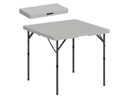 Mesa de Acampamento Dobrável e Ajustável em 2 Alturas, HDPE e Metal 86x86x74cm cinza escuro BTFORUS