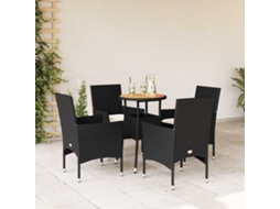 Vidaxl 5 Pcs Conjunto Jantar Jardim C/ Almofadões Vime Pe/acácia Preto