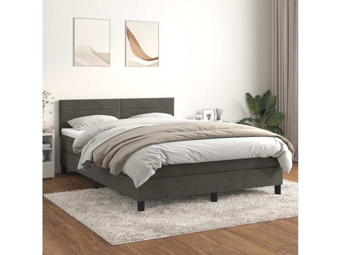 Vidaxl Cama Com Molas/colchão 140x190 Cm Veludo Cinzento-escuro