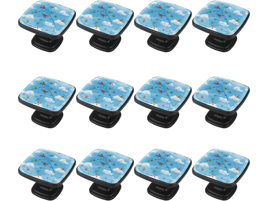 Puxadores E Botões Quadrados Para Gavetas Armários, Conjunto De 12 Peças, Libélula Azul De Desenho Animado, Puxadores