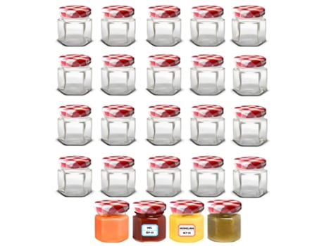 24 Frascos Pequenos de Vidro Hexagonais com Tampa Hermética de 45 Ml Potezinhos para Mel Geleia Frascos Pequenos MUNDOTARROS