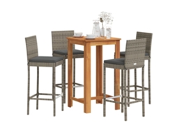 Vidaxl 5 Pcs Conjunto de Bar P/ Jardim Acácia Maciça/vime Pe Cinzento