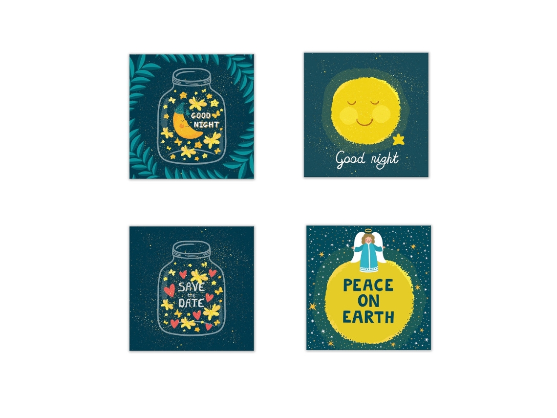 Laxiscreed Conjunto De 4 Quadros De Arte Noite Fofa Para Decoração De Quarto Infantil