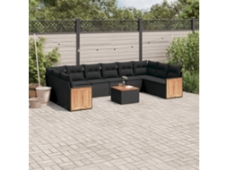 Vidaxl 11 Pcs Conjunto Sofás De Jardim C/ Almofadões Vime Pe Preto