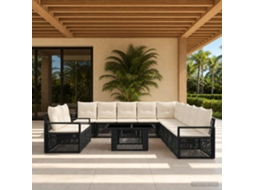 Vidaxl Conjunto De Sofá De Jardim 12 Unid. Preto E Branco Creme