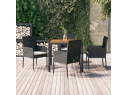 Vidaxl 5 Pcs Conjunto De Jantar P/ Jardim C/ Almofadões Vime Pe Preto